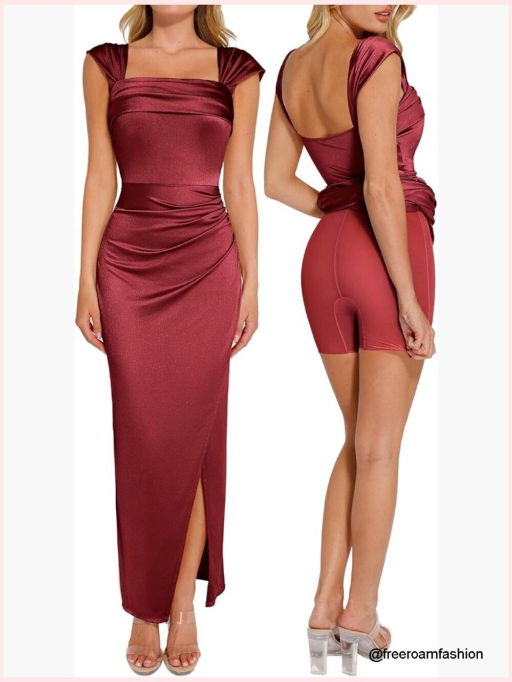 Maxi Dress with Built-In Shapewear, Off Shoulder, Ruched Waist, High Slit